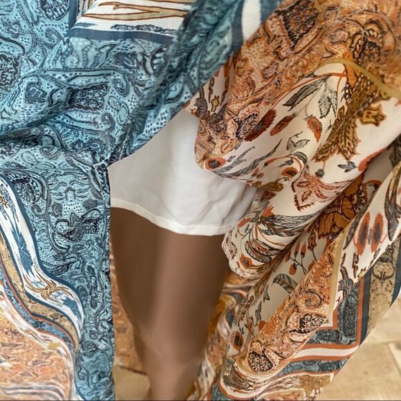 Zara boho tan blue print chiffon maxi dress Size S - Picture 15 of 15